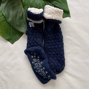 Jane & Bleecker Plushfill Lined Navy Knit Slipper Socks (1 Size Unisex) NWT